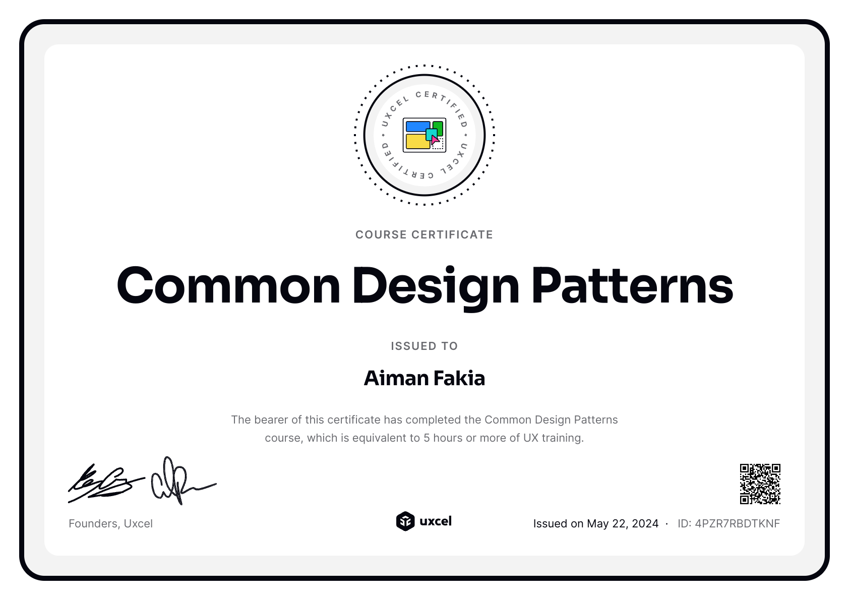 Aiman Fakia's certificate